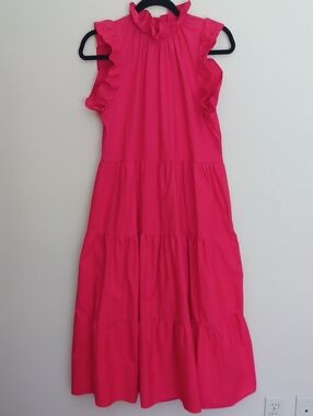 Chepe Italy Ansaldo Tiered Ruffle Neck Maxi Dress SZ XL Red Flowy Feminine